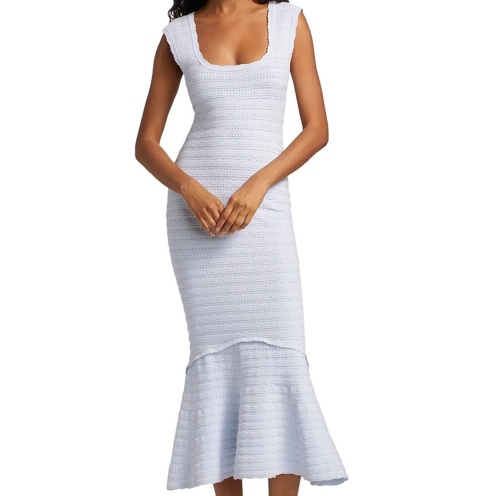 LoveShackFancy | Leigh Pointelle Knit Midi Dress Blue | NWT